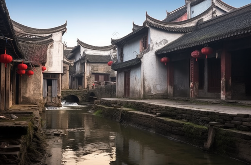 著名景点清晨宁静的黄山古城,高清,摄影图,摄影图片,图片大全,摄影图免费下载